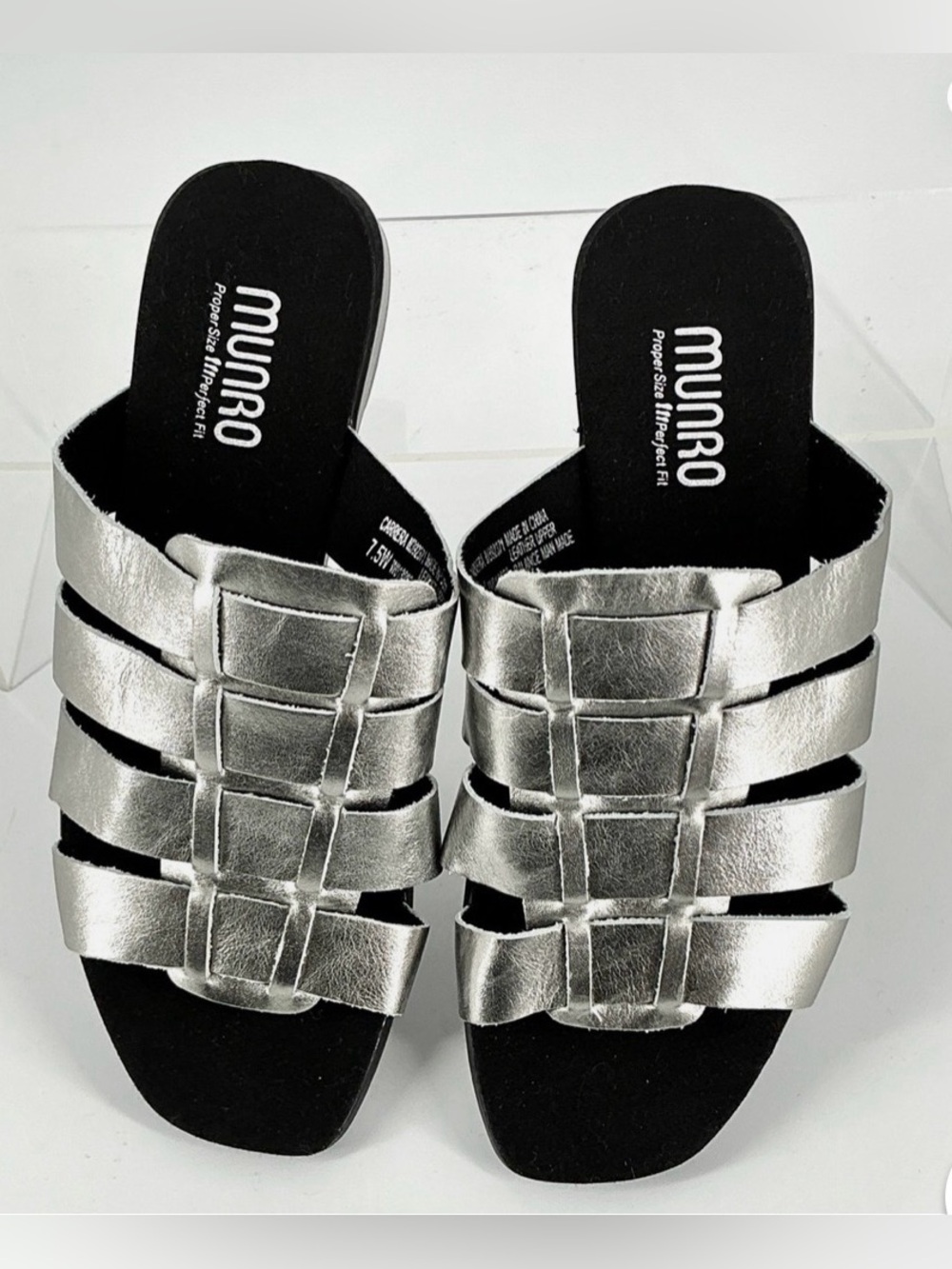 Munro Silver Multi‑Strap Slide Mules